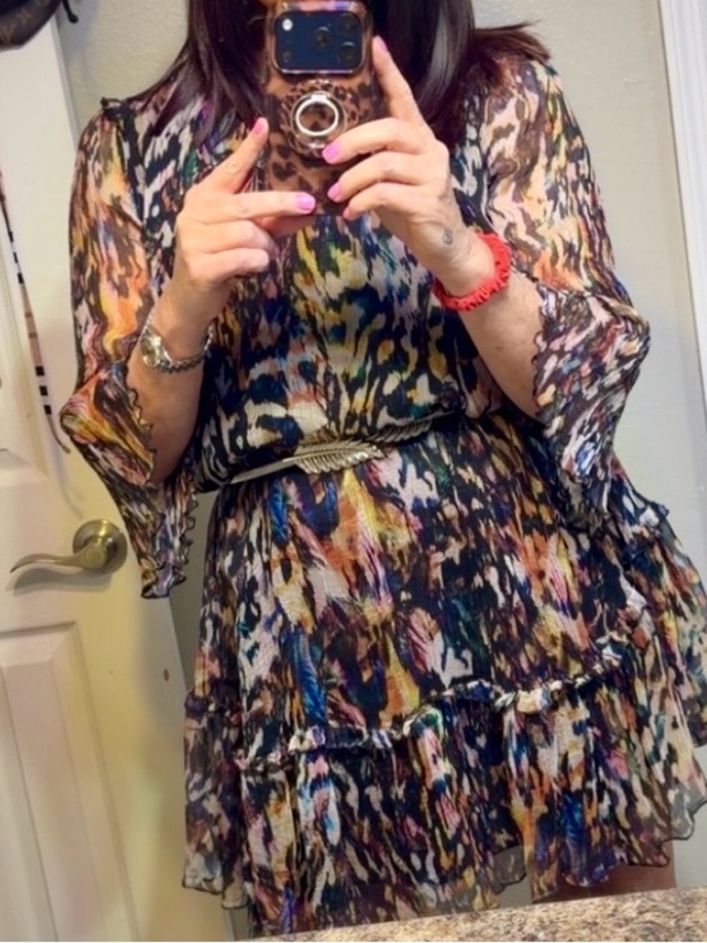 Johnny Was Multicolor Abstract Print Tiered Mini Dress